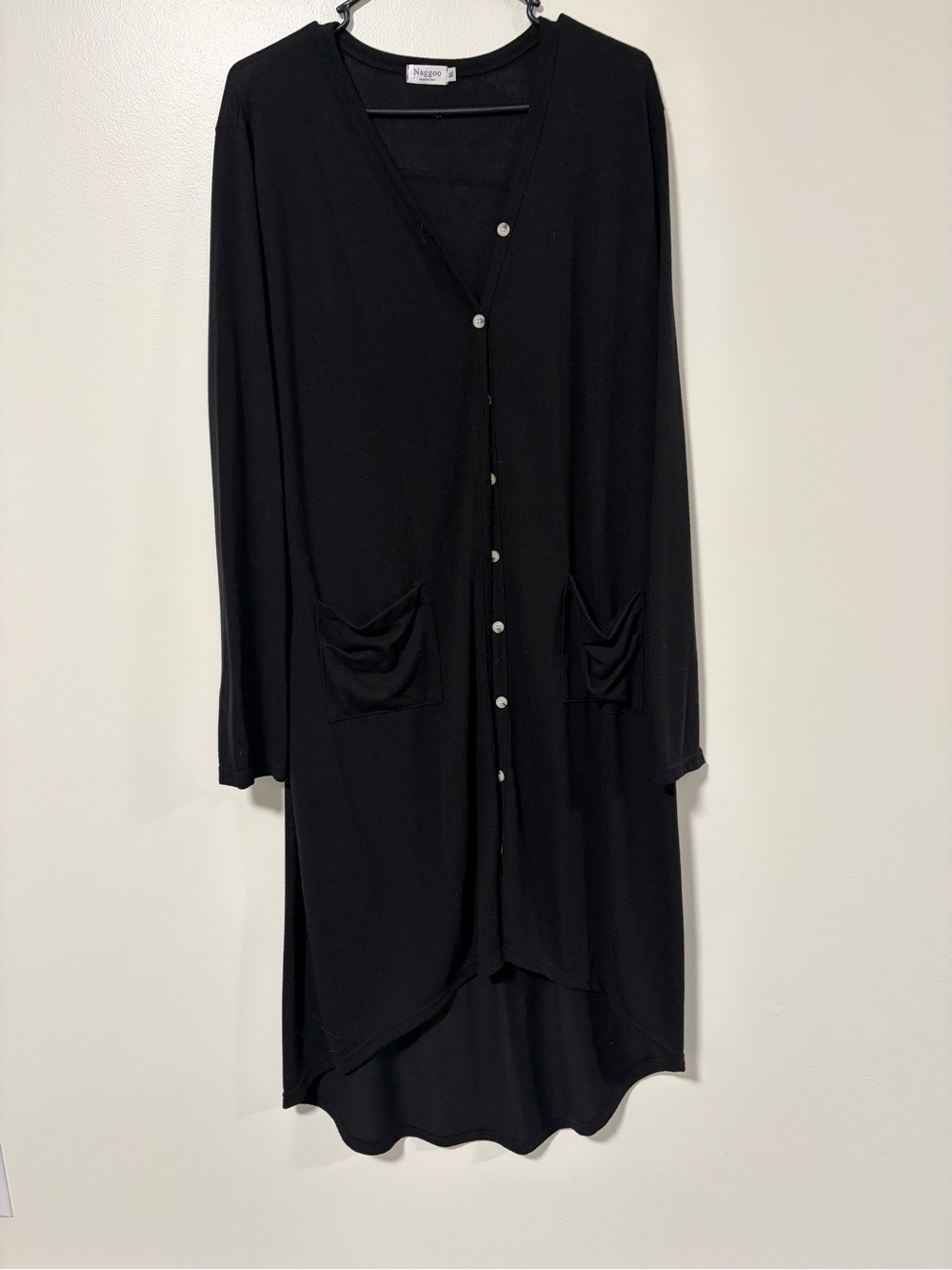 Black Long Sleeve Button-Front Tunic Cardigan